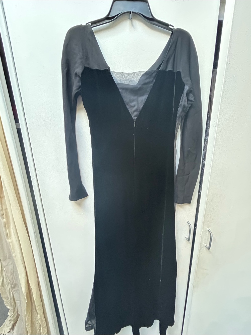 Ferre Black Long Sleeve Gown – Velvet Back & Mesh Sides - Picture 4 of 4